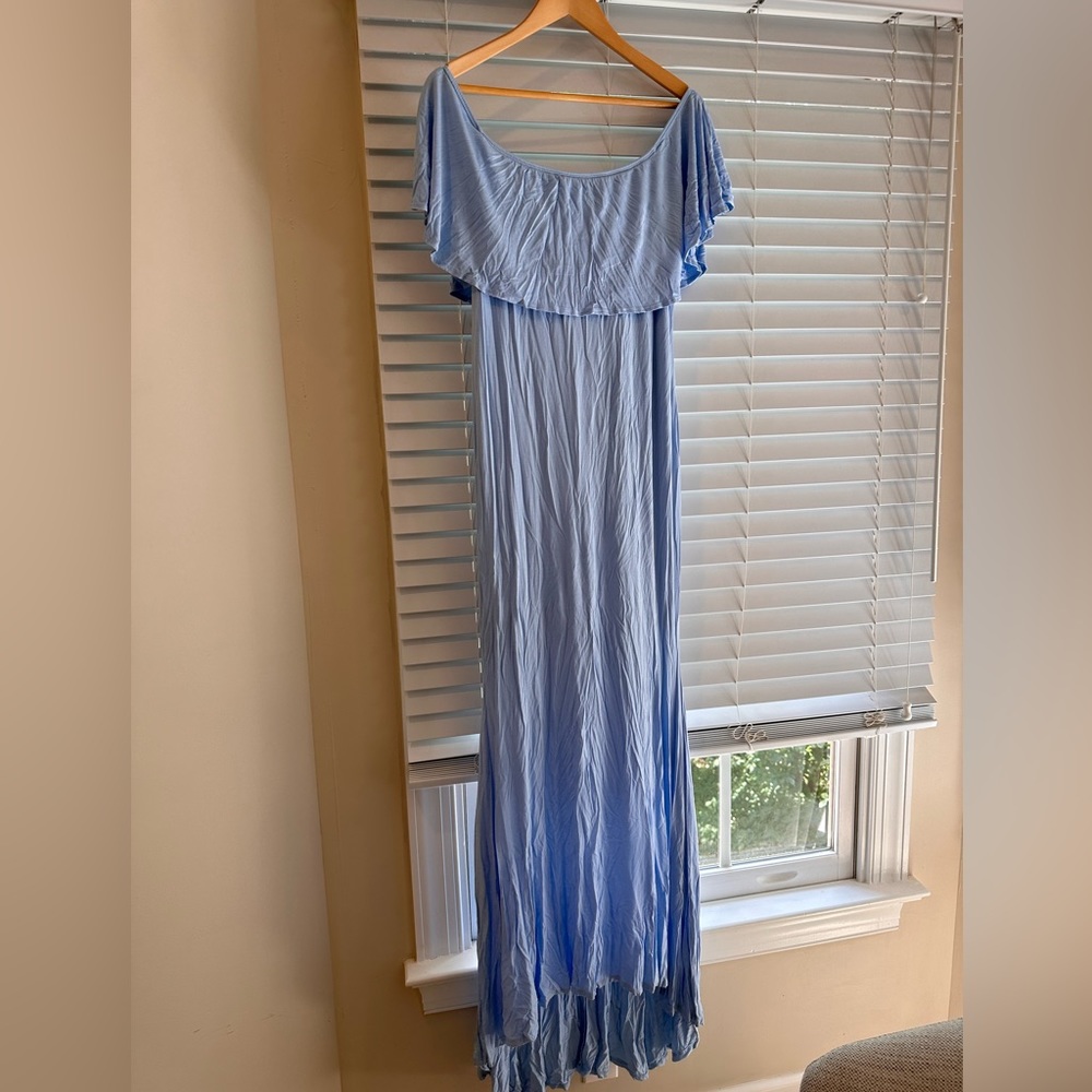 Pinkblush light blue off shoulder maternity dress